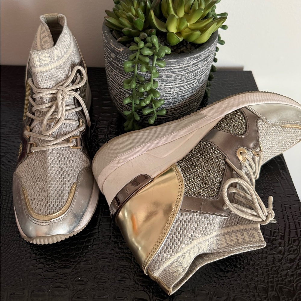 S77- Michael Kors Metallic Gold and Silver Sneakers